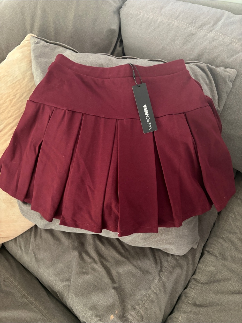Fashion Nova Wine Red Pleated Skater Mini Skirt